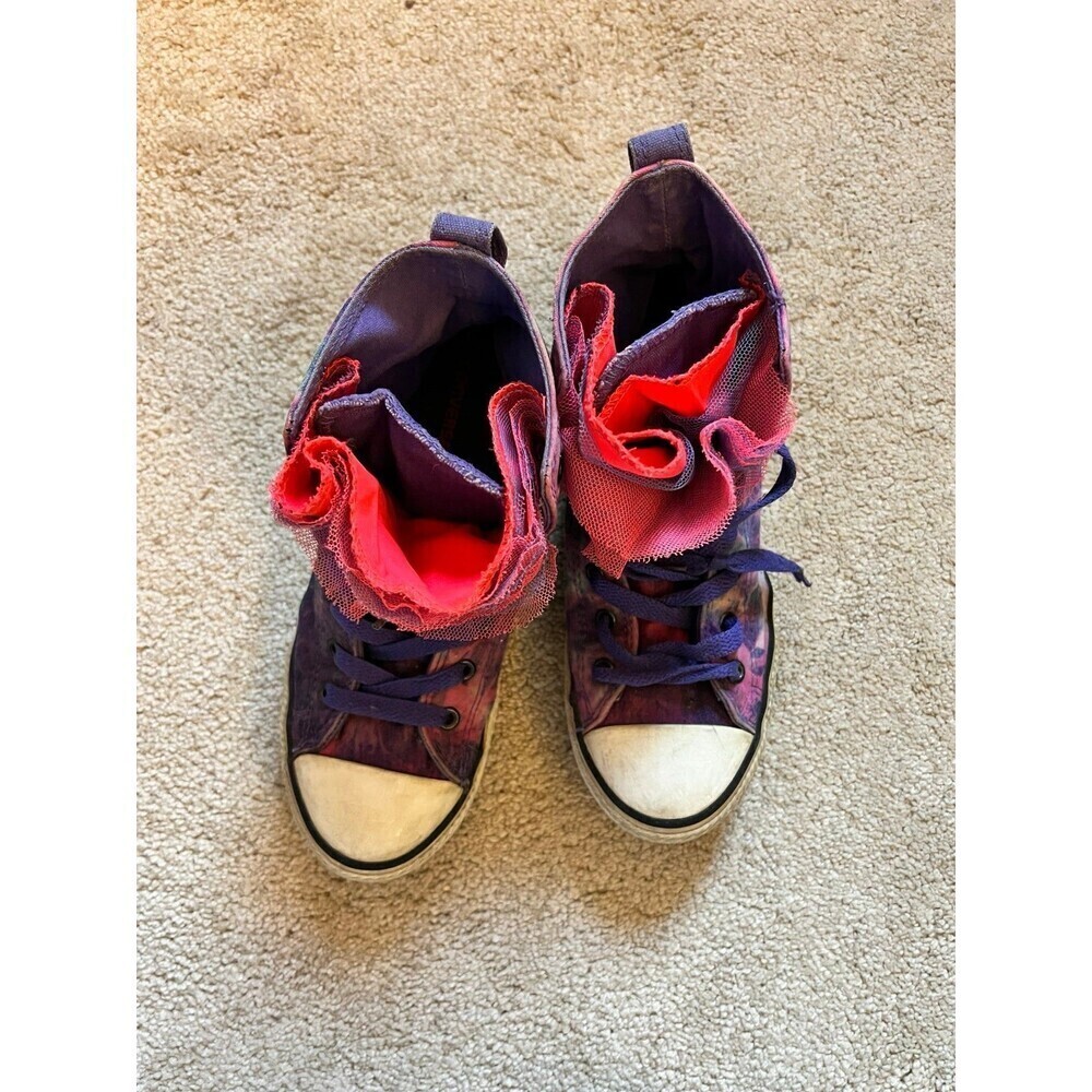 Converse All Star Junior Ruffled Tongue High Tops Pink Purple The Dye Girls Sz 5